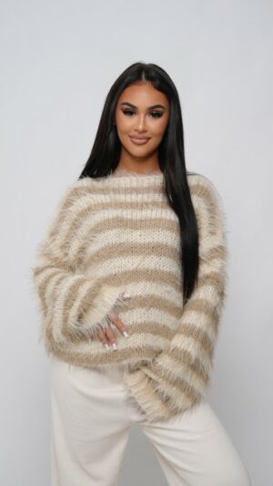 Pull rayure beige
